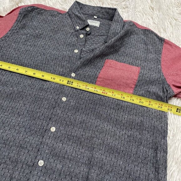 Frank & Oak Men's Button Up Shirt Textured XXL Gray Red - Picture 10 of 12